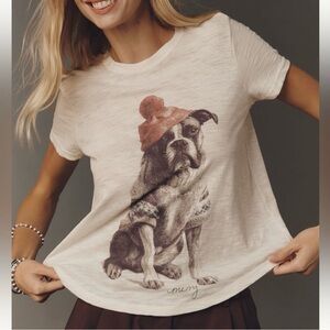 Anthropologie Cream Dog Print Tee
